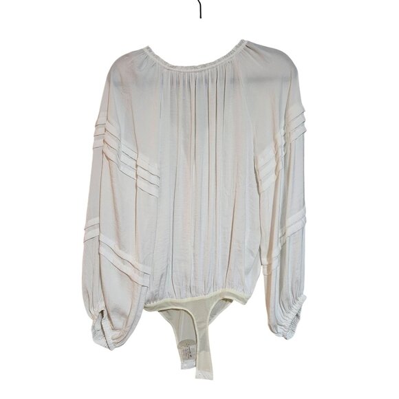 Free People NWT Women’s Ivory Peasant Bodysuit S  Boho Chic Academia, Poetcore - Picture 3 of 15